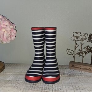 Mini Boden Striped Rain Boots with Red Accents Girlie Girlhood